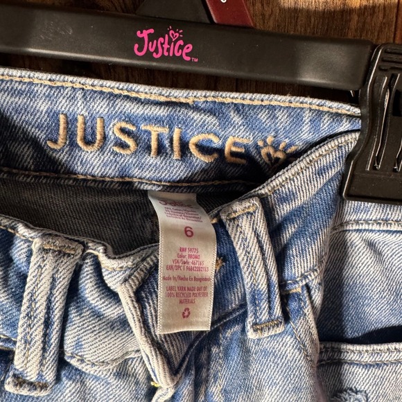 Justice Girls Denim Cargo Pants Size 6 Light Wash Pockets Adjustable Waist Jeans - Picture 3 of 6
